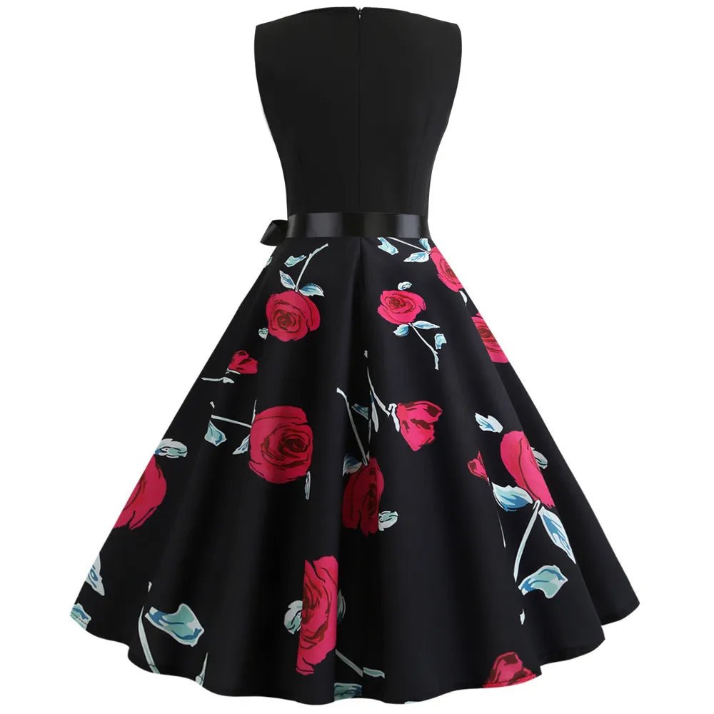 Robe Vintage Longue Fleurs Noir - Louise Vintage