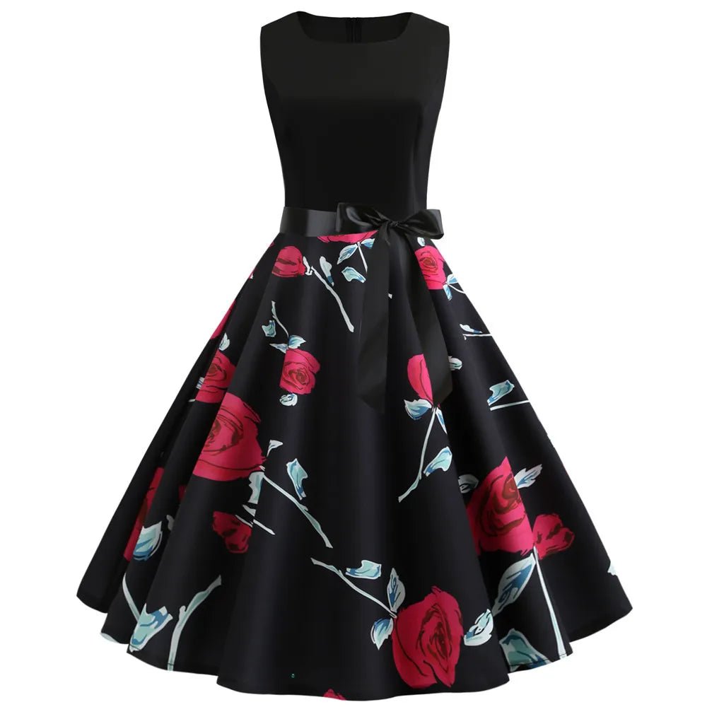 Robe Vintage Longue Fleurs Noir - Louise Vintage