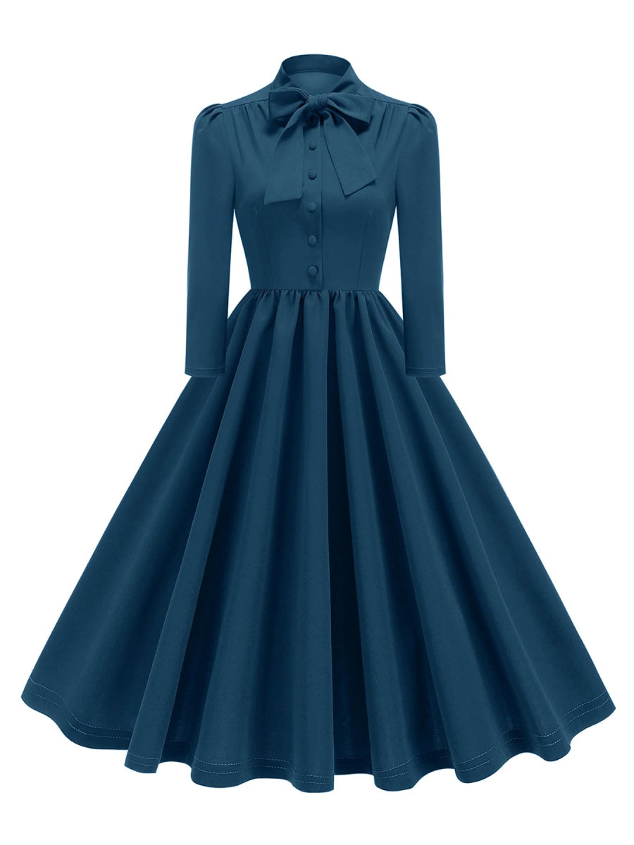 Robe Vintage Manches Longues Bleu - Louise Vintage