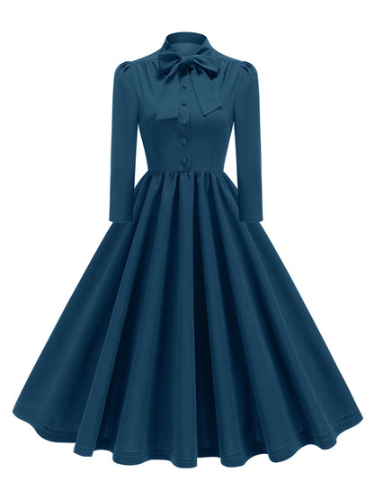 Robe Vintage Manches Longues Bleu - Louise Vintage