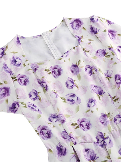 Robe Vintage Pin Up Blanche Fleurs - Louise Vintage