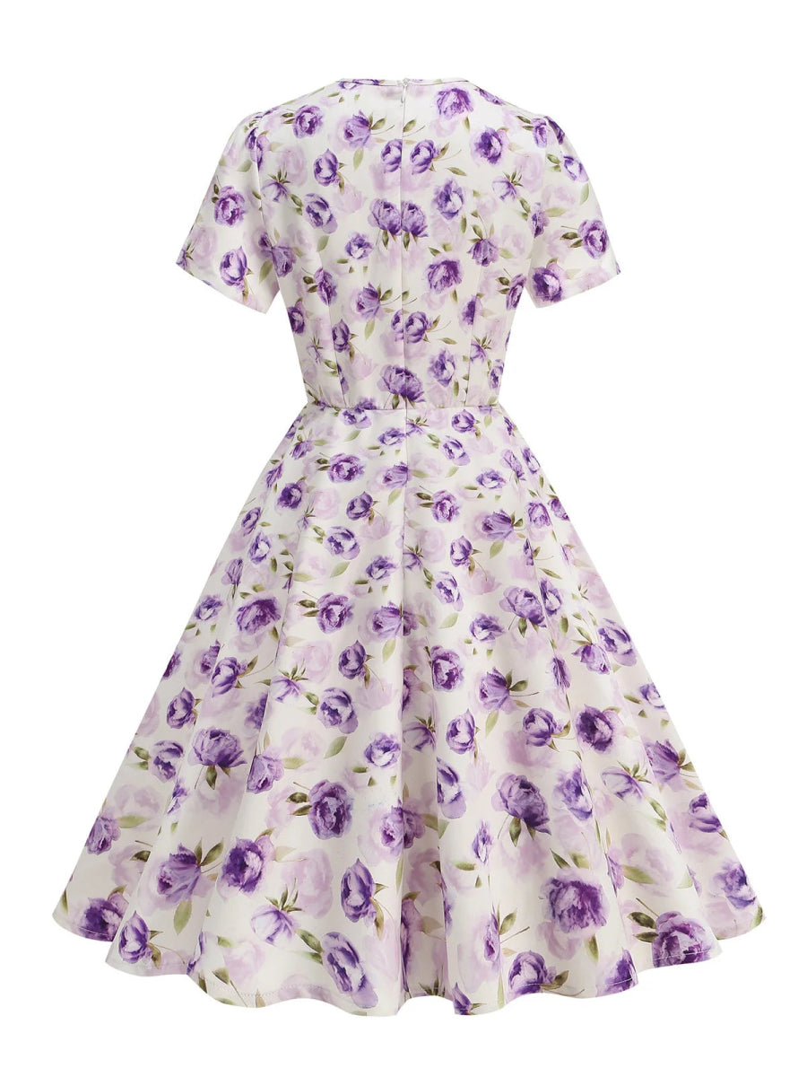 Robe Vintage Pin Up Blanche Fleurs - Louise Vintage