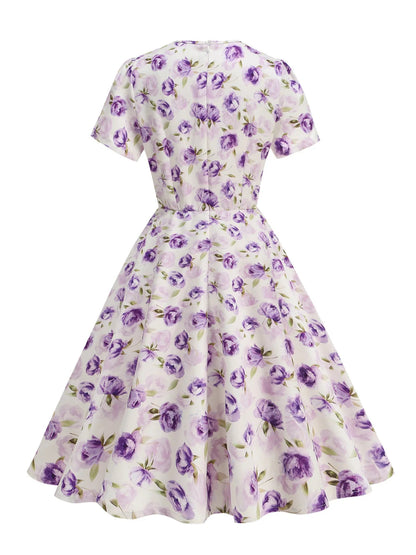 Robe Vintage Pin Up Blanche Fleurs - Louise Vintage