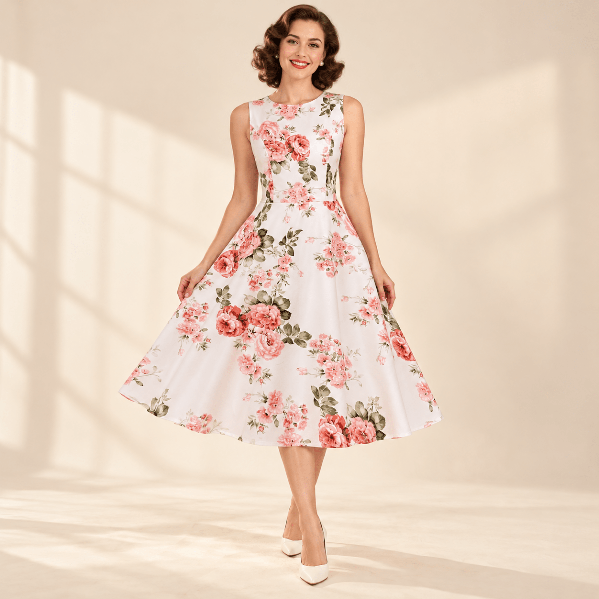 Robe Vintage Pin Up Fleurs Roses - Louise Vintage