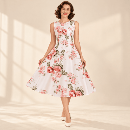 Robe Vintage Pin Up Fleurs Roses - Louise Vintage