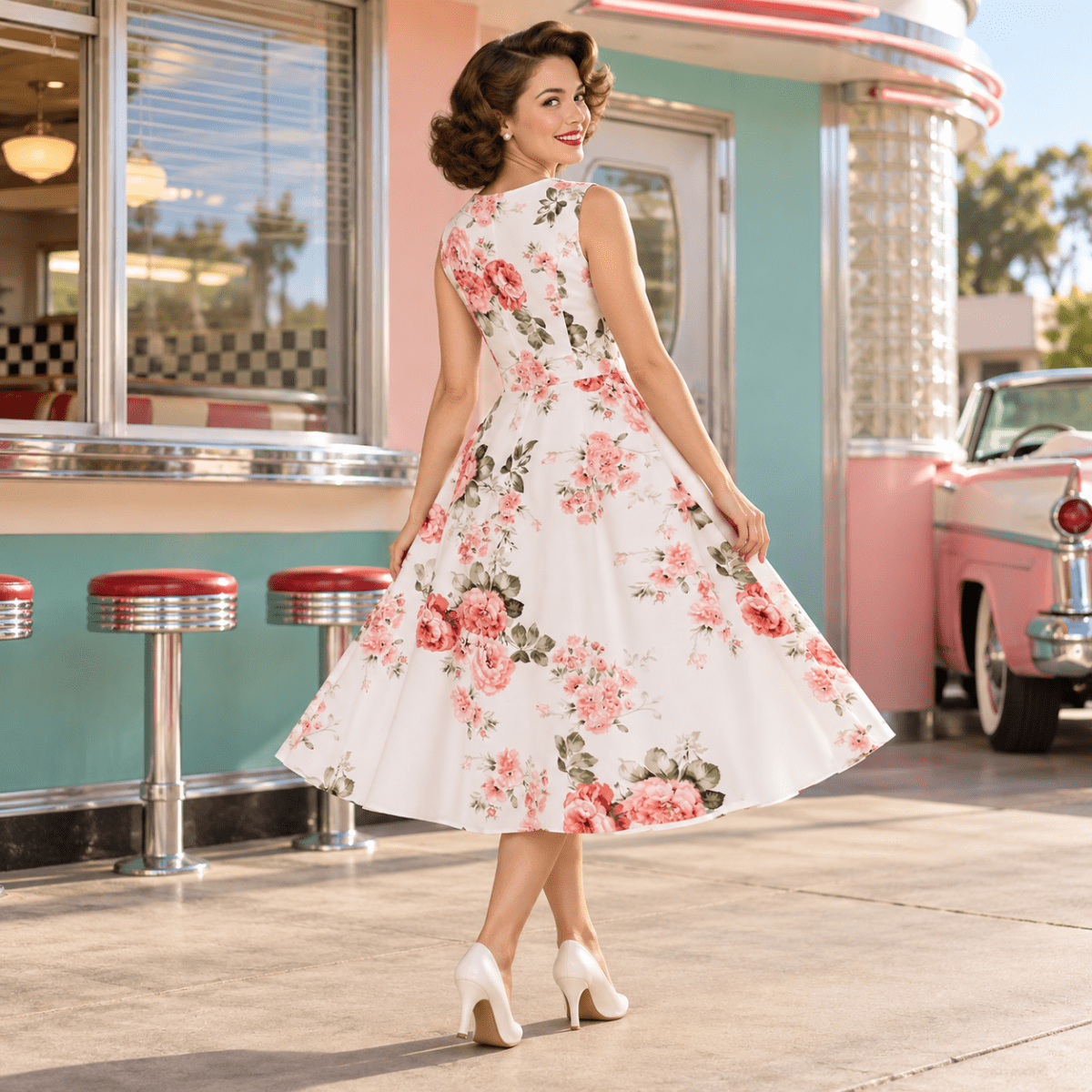 Robe Vintage Pin Up Fleurs Roses - Louise Vintage