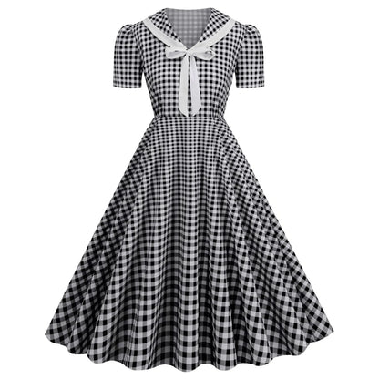 Robe Vintage Pin Up Quadrillée Noir - Louise Vintage