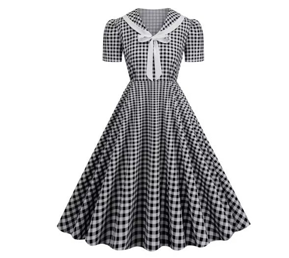 Robe Vintage Pin Up Quadrillée Noir - Louise Vintage