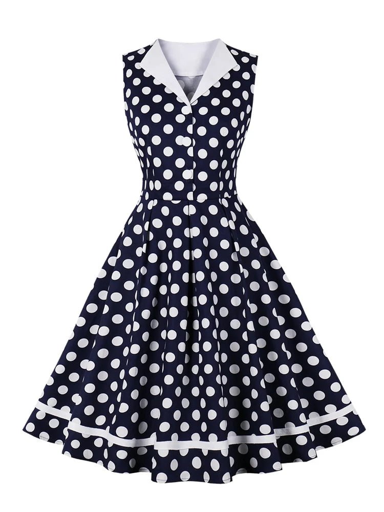 Robe Vintage Pois Marine - Louise Vintage