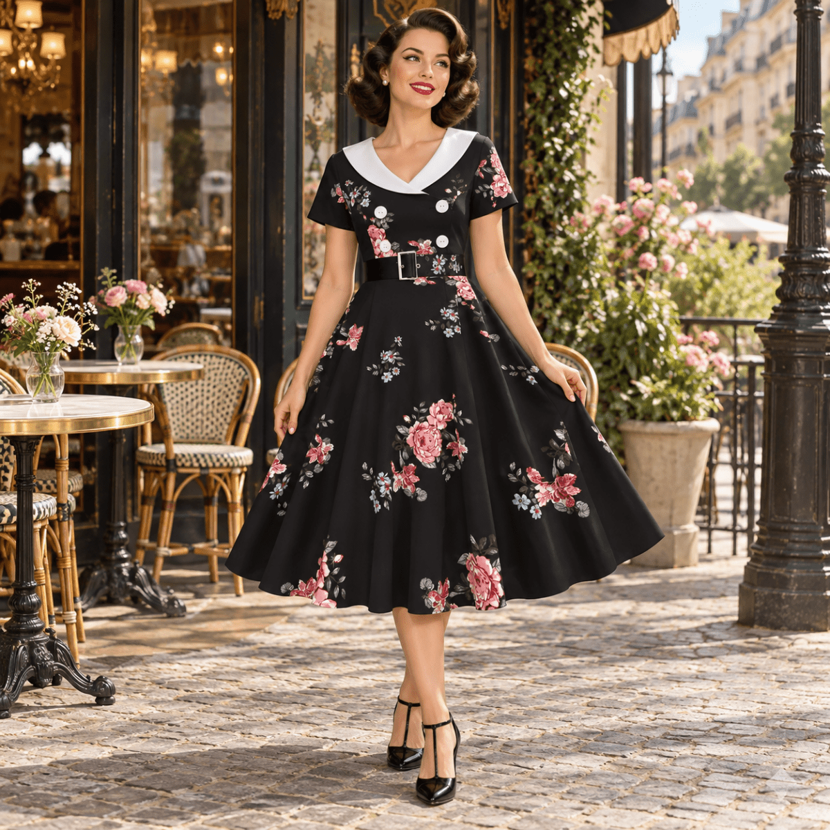 Robe Vintage Rockabilly 50s Fleurs - Louise Vintage