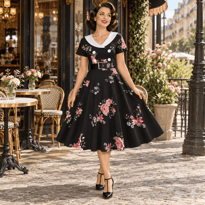 Robe Vintage Rockabilly 50s Fleurs - Louise Vintage