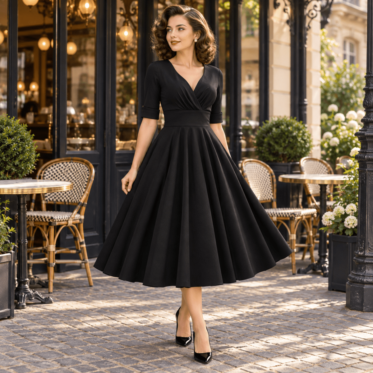Robe Vintage Rockabilly 50s Noir - Louise Vintage