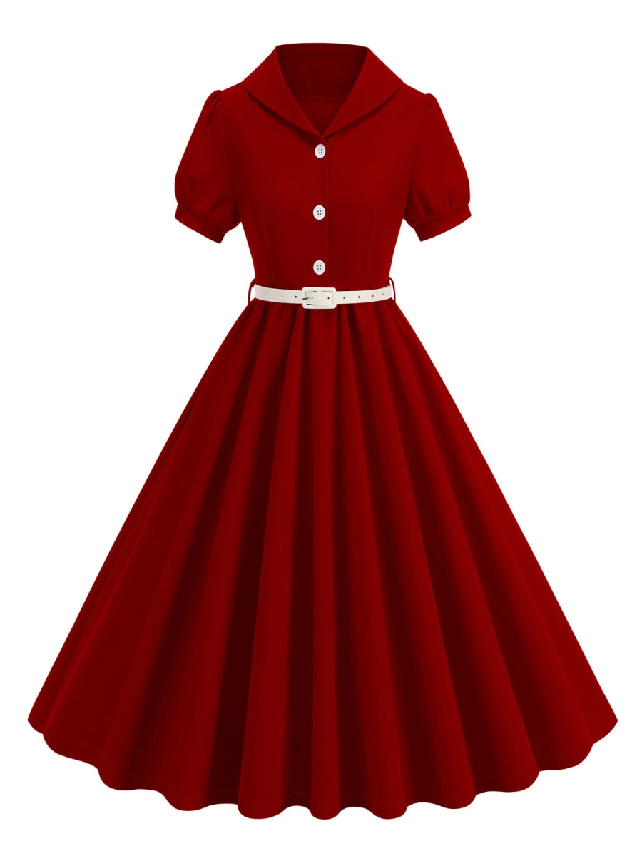 Robe Vintage Rockabilly Coton Bordeaux - Louise Vintage