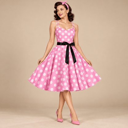 Robe Vintage Rockabilly Rose Pois - Louise Vintage