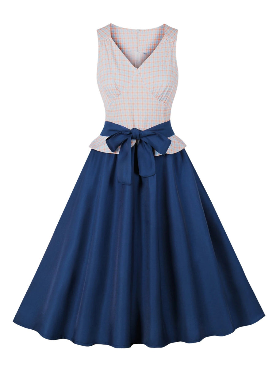 Robe Vintage Romantique Marine Blanc - Louise Vintage