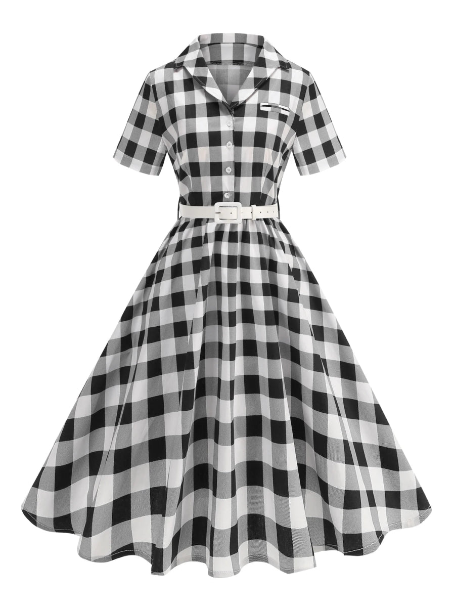 Robe Vintage Romantique Noir Carreaux - Louise Vintage