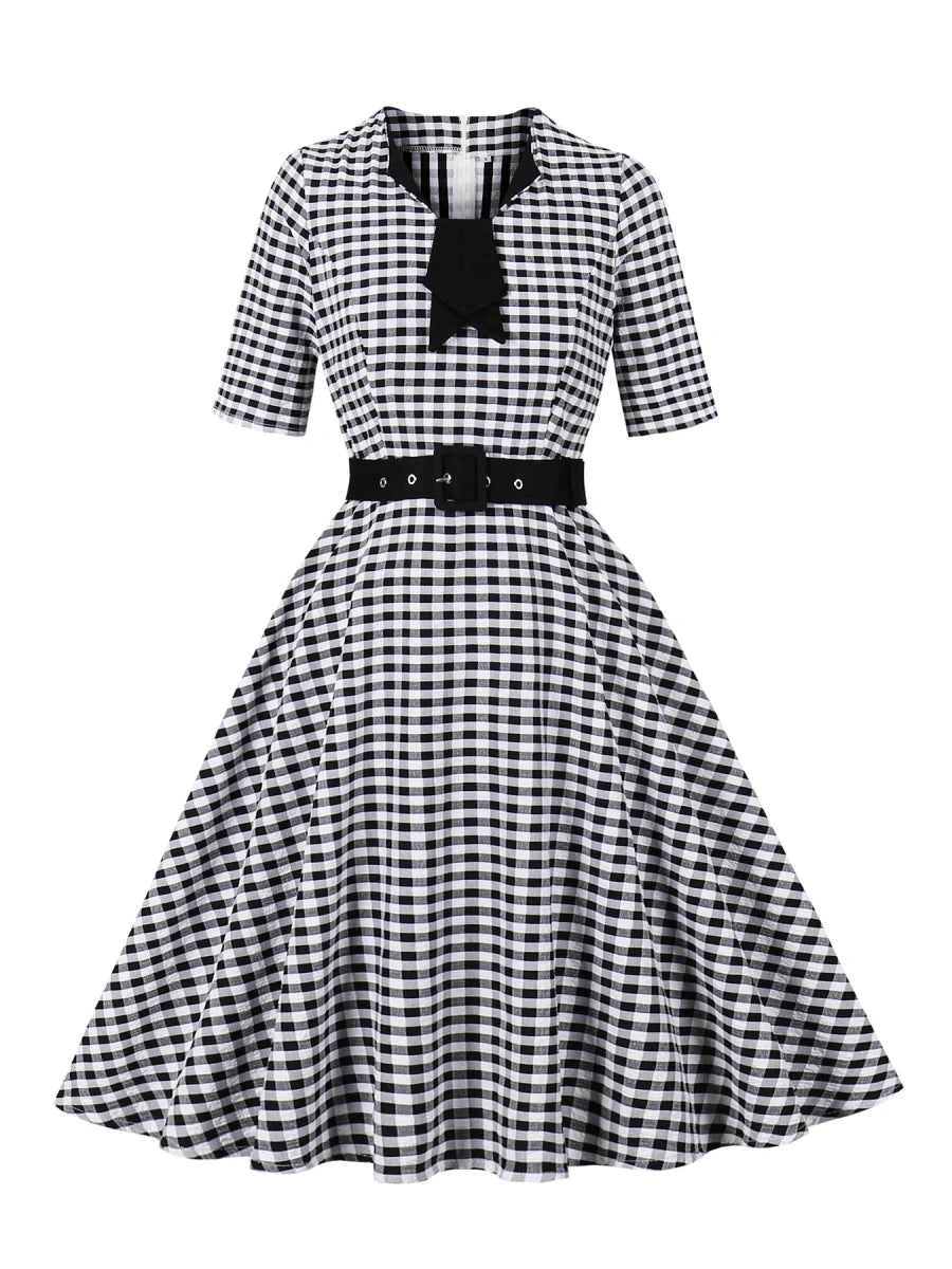Robe Vintage Romantique Noir Carreaux - Louise Vintage
