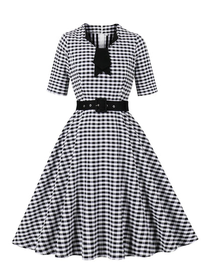 Robe Vintage Romantique Noir Carreaux - Louise Vintage