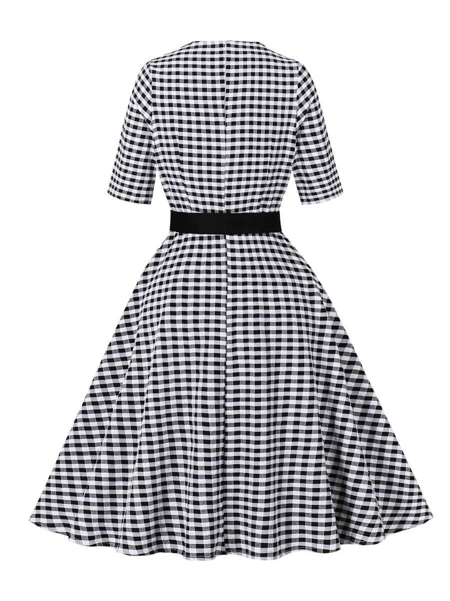 Robe Vintage Romantique Noir Carreaux - Louise Vintage