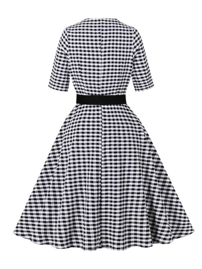 Robe Vintage Romantique Noir Carreaux - Louise Vintage