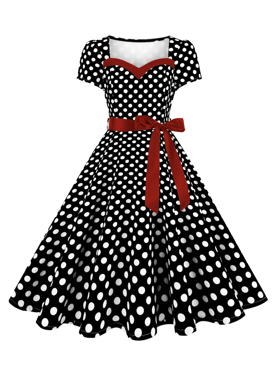 Robe Vintage Romantique Noir Rouge - Louise Vintage
