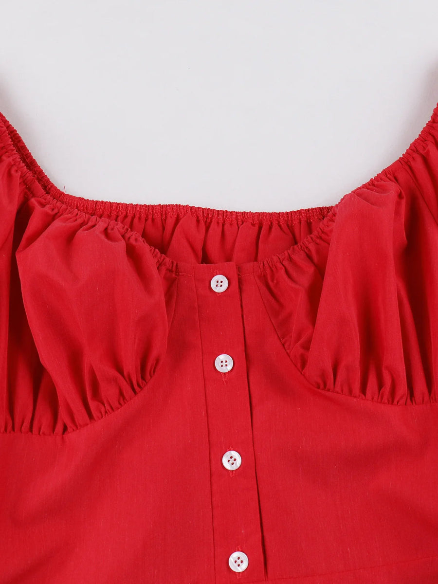 Robe Vintage Rouge avec Voile - Louise Vintage