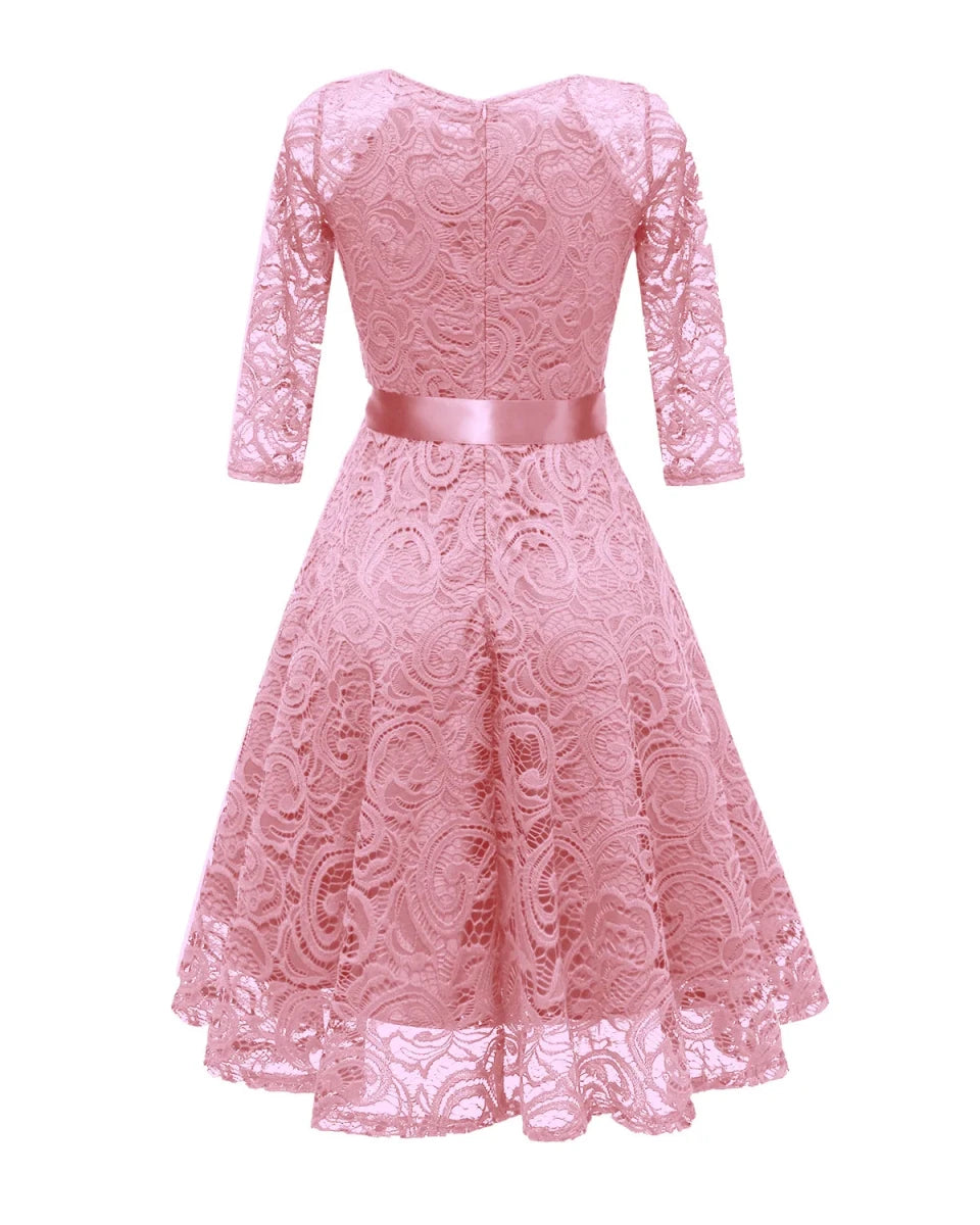 Robe vintage soirée manches longues rose - Louise Vintage