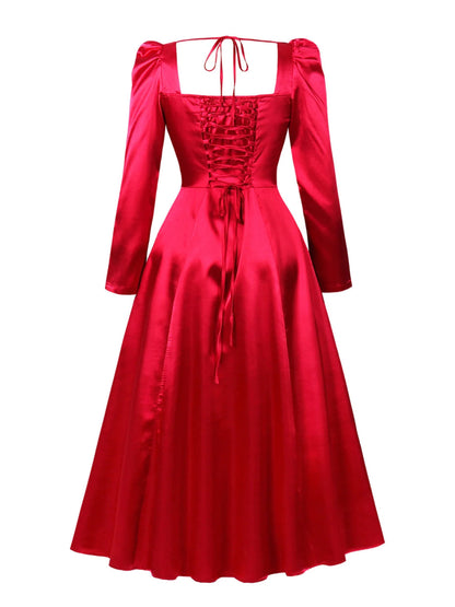 Robe vintage soirée manches longues rouge - Louise Vintage