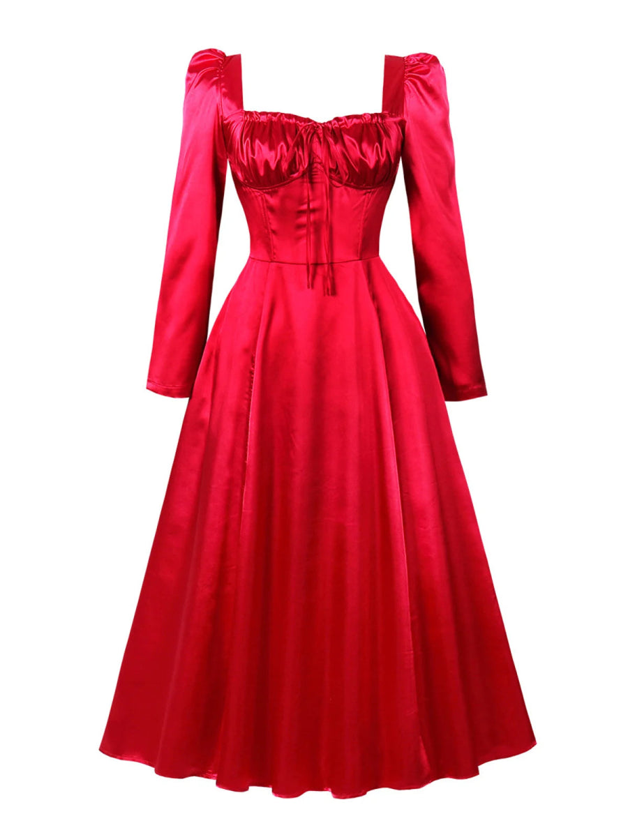 Robe vintage soirée manches longues rouge - Louise Vintage