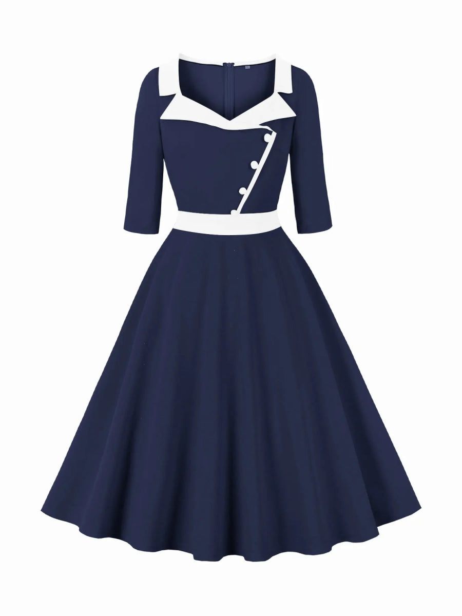 Robe Vintage Taille Haute Marine - Louise Vintage