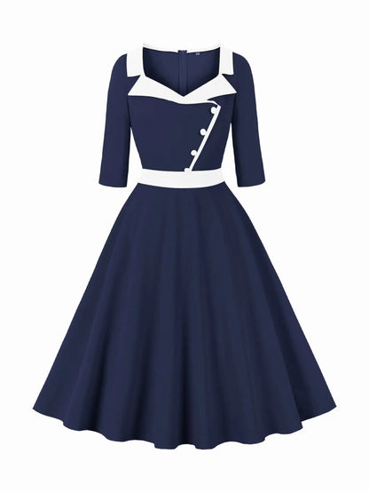 Robe Vintage Taille Haute Marine - Louise Vintage