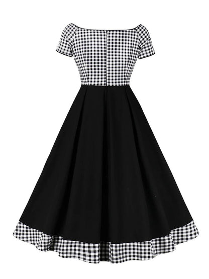 Robe Vintage Travail Noir Plaid - Louise Vintage