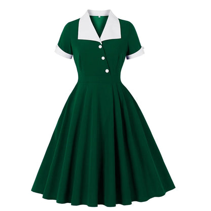 Robe Vintage Verte Col Blanc - Louise Vintage
