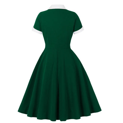 Robe Vintage Verte Col Blanc - Louise Vintage