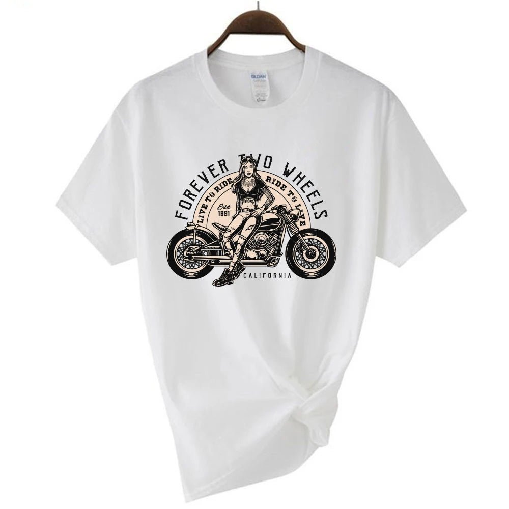 T Shirt Rétro Femme Motorcycle Blanc - Louise Vintage