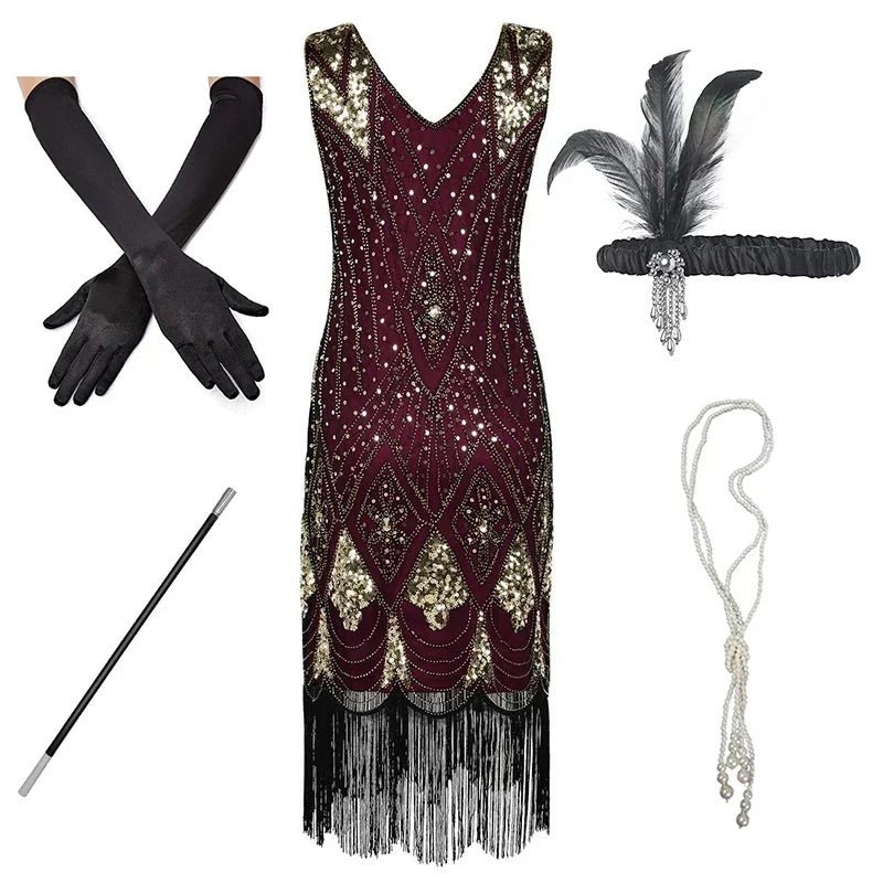 Tenue Années 20 Bordeaux (Avec Accessoires) - Louise Vintage