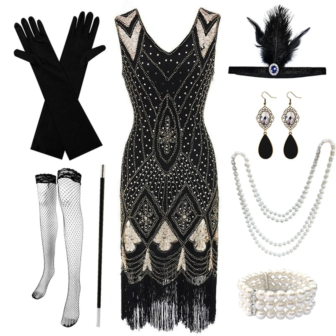 Tenue Années 20 Dorée (Avec Accessoires) - Louise Vintage