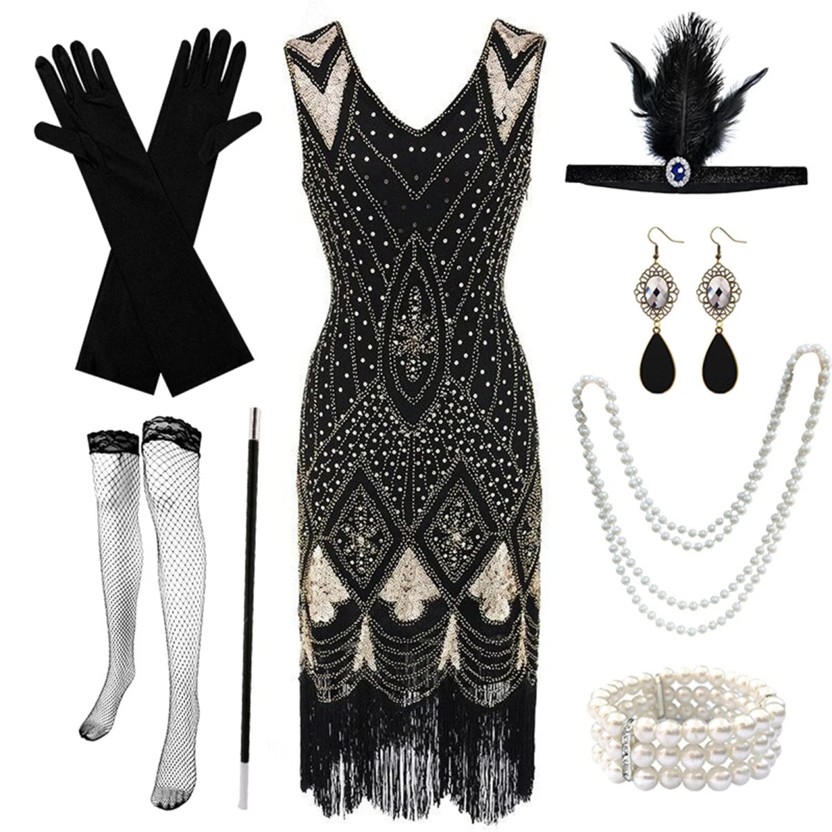 Tenue Années 20 Dorée (Avec Accessoires) - Louise Vintage