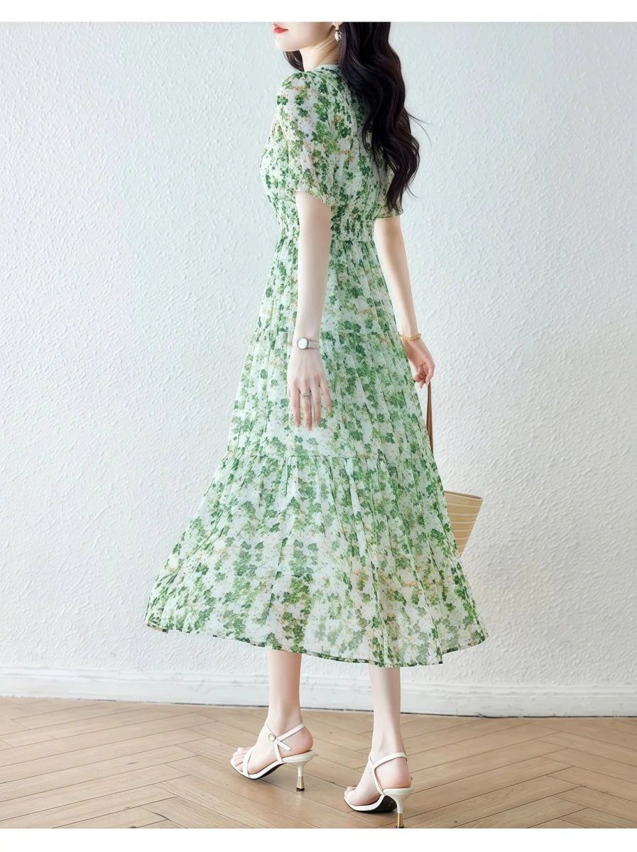 Vintage Robe Fleurie Année 40 Vert - Louise Vintage