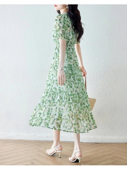 Vintage Robe Fleurie Année 40 Vert - Louise Vintage