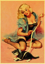 Affiche Vintage Elvgren Chat - Louise Vintage