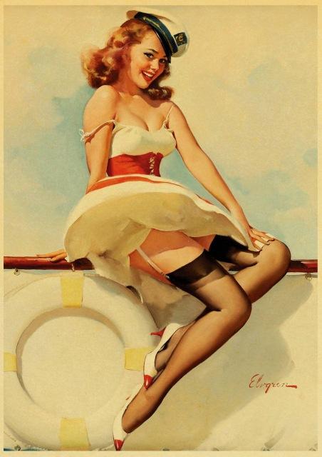 Affiche Vintage&lt;br&gt; Pin Up Bateau - Louise Vintage