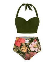 Bikini Taille Haute Vintage Vert Rétro