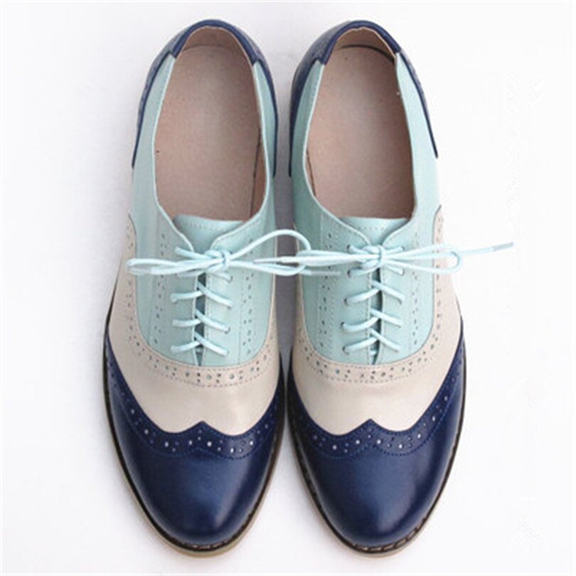 Chaussures Oxford Femme Bleu Beige Vert - Louise Vintage