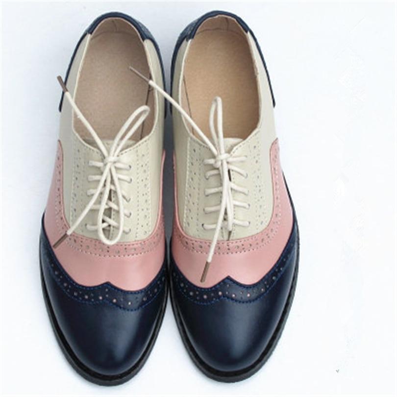 Chaussures Oxford Femme Bleu Rose Beige - Louise Vintage