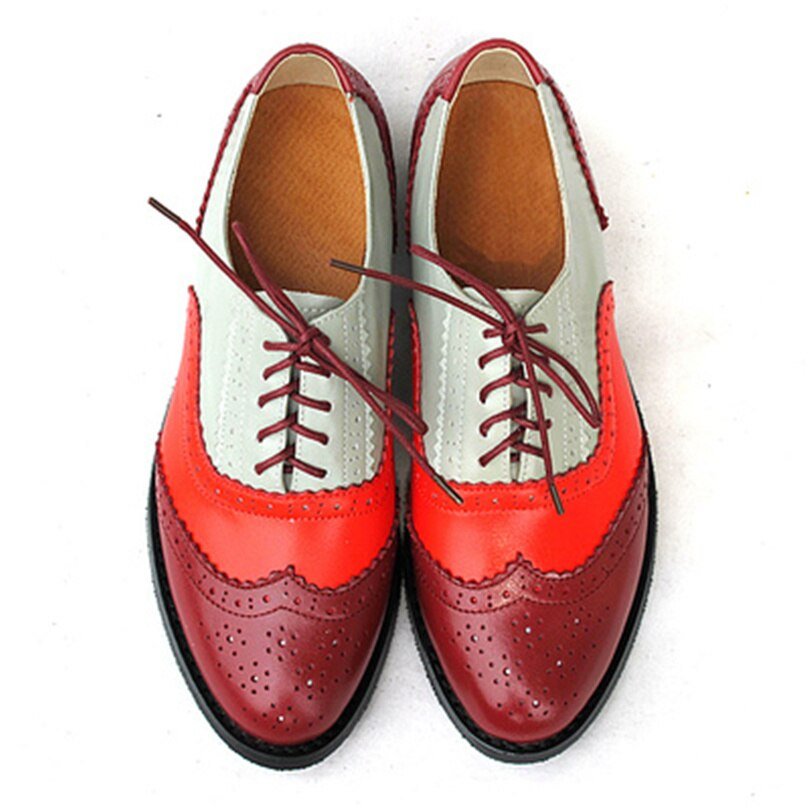 Chaussures Oxford Femme Bordeaux Rouge Beige - Louise Vintage