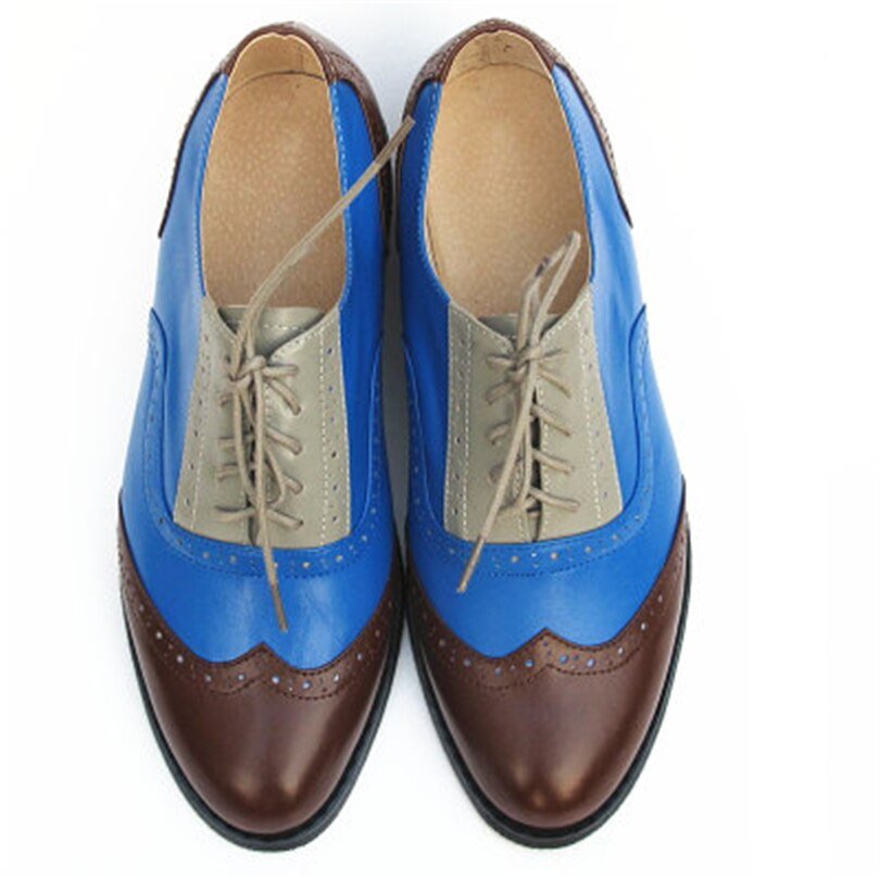 Chaussures Oxford Femme Marron Bleu Gris - Louise Vintage