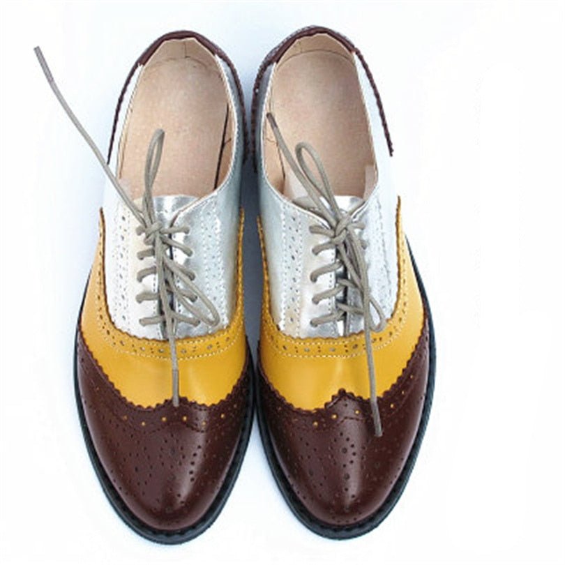 Chaussures Oxford Femme Marron Jaune Argent - Louise Vintage