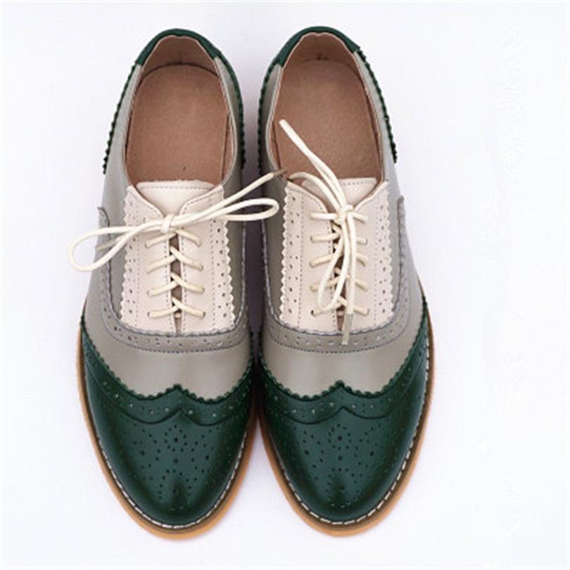 Chaussures Oxford Femme Vert Gris Beige - Louise Vintage