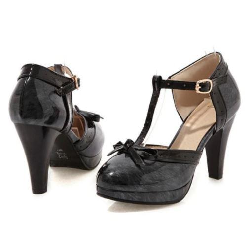 Chaussures Pin Up Noir Brillantes - Louise Vintage